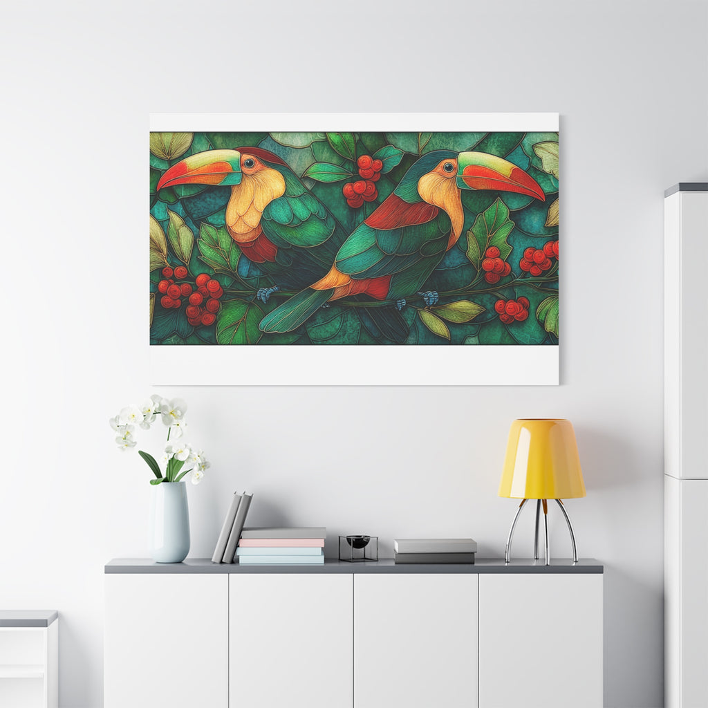 Festive Holliday Tropical Toucan Matte Canvas Wall Art — Stretched 1.25"