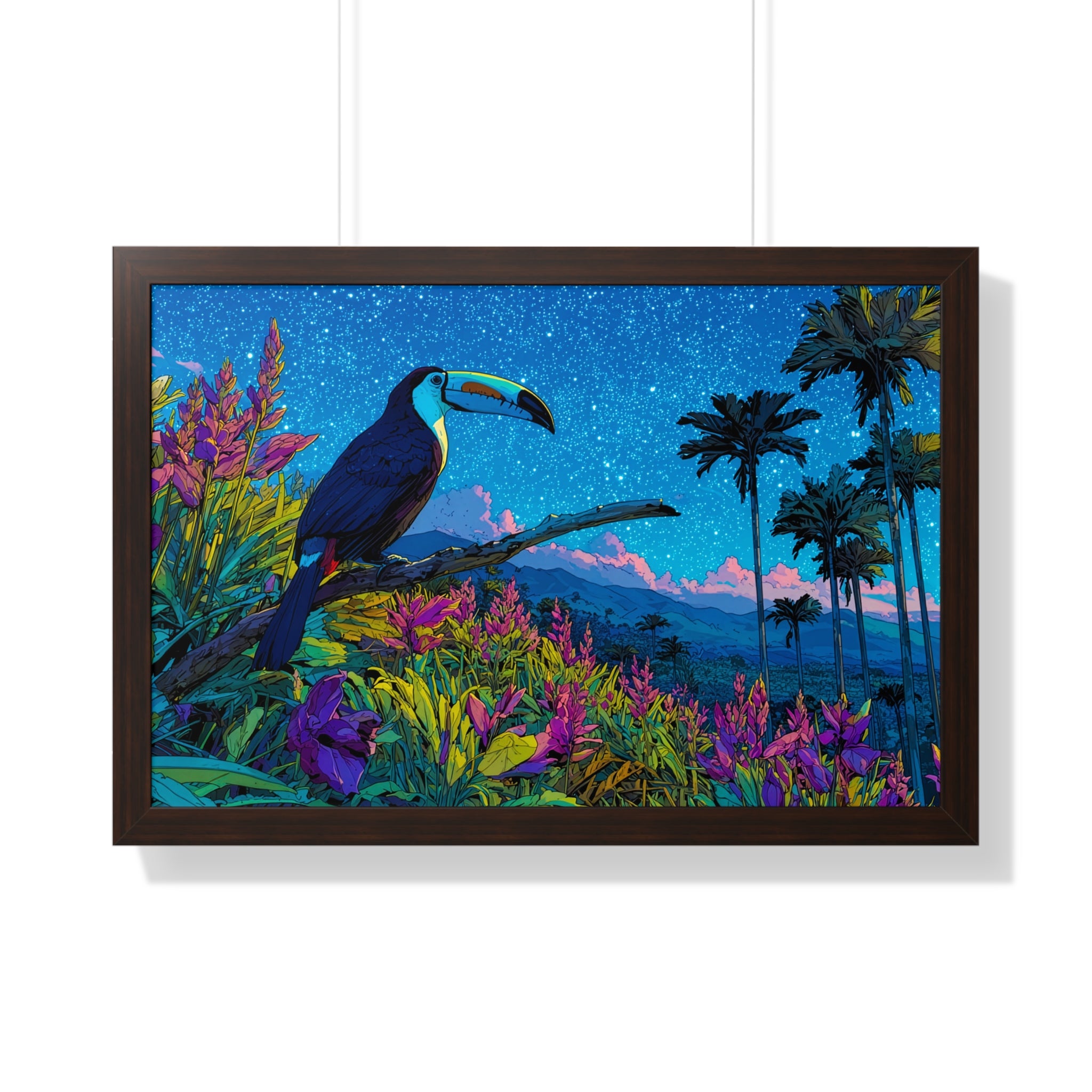 Framed Tropical Toucan Poster — Vibrant Night Jungle Wall Art
