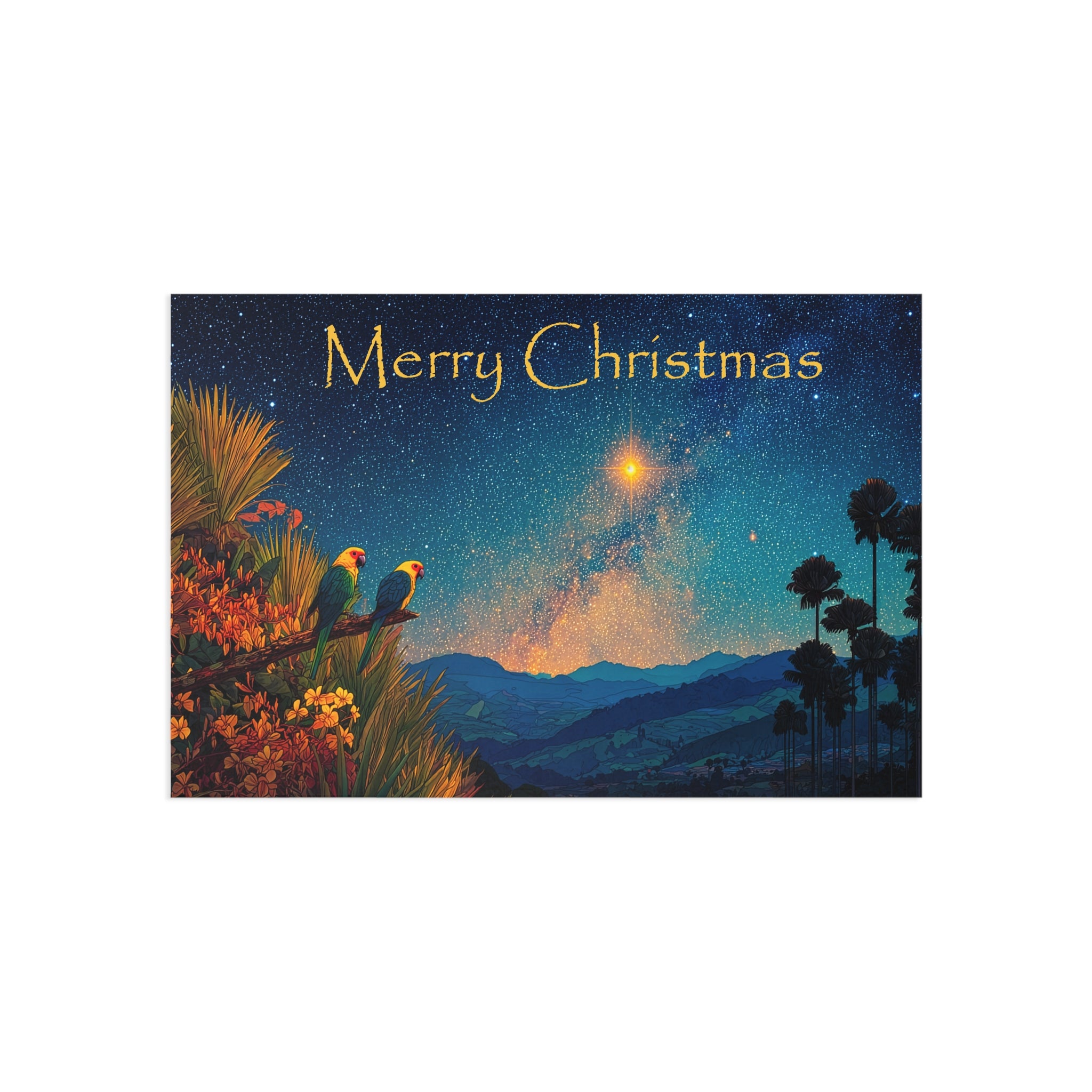 Merry Christmas Fine Art Postcard — Starry Nativity Landscape Holiday Card
