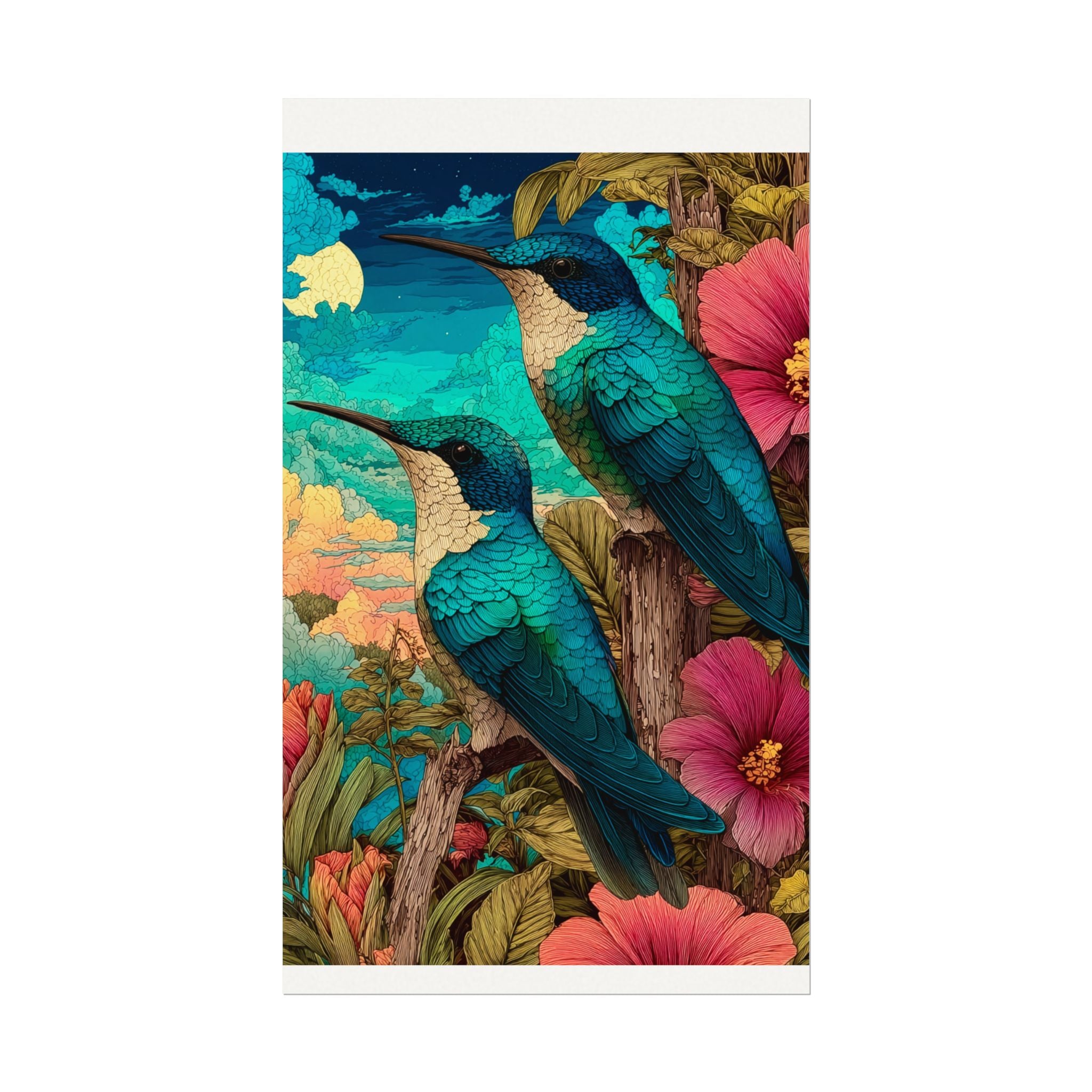 Hummingbird Watercolor Art Poster — Textured Matte Nature Print