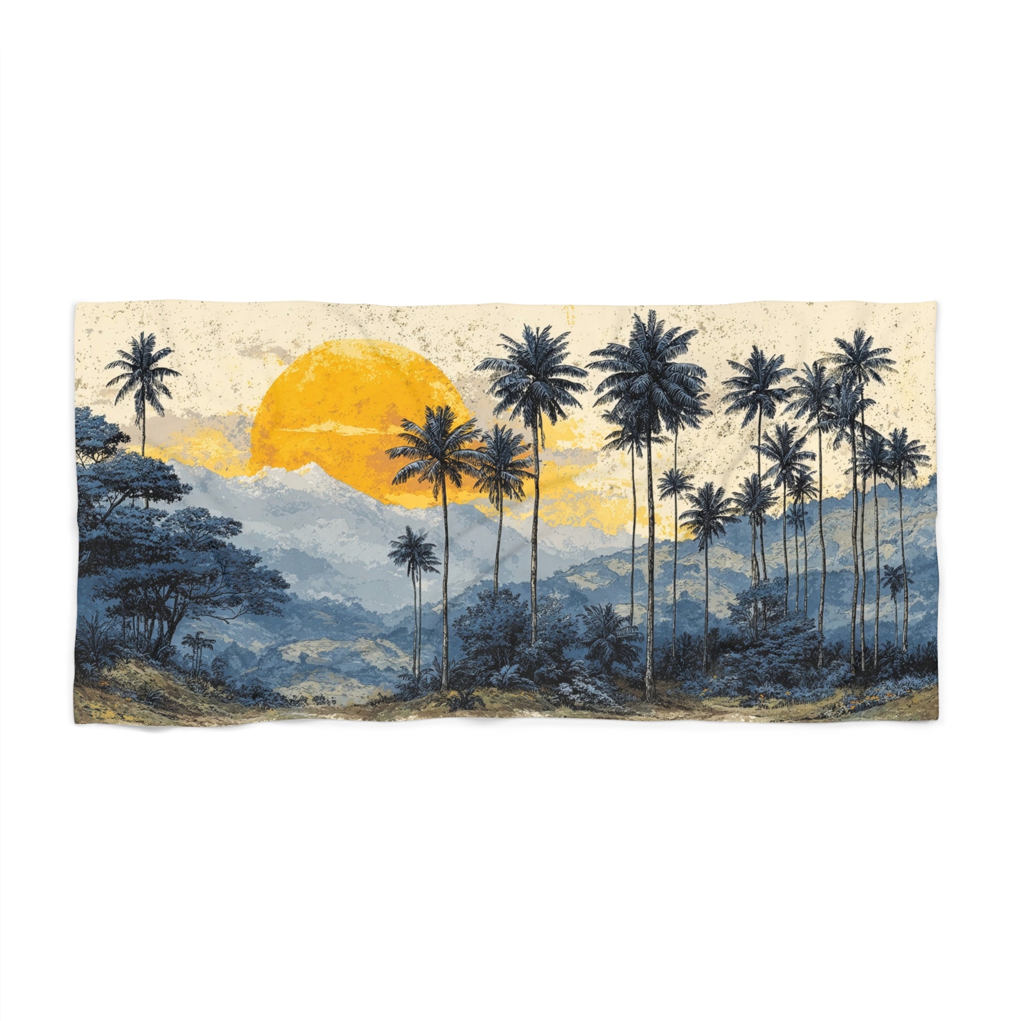 Tropical Sunrise Beach Towel — Palm Tree Sunset Coastal Throw