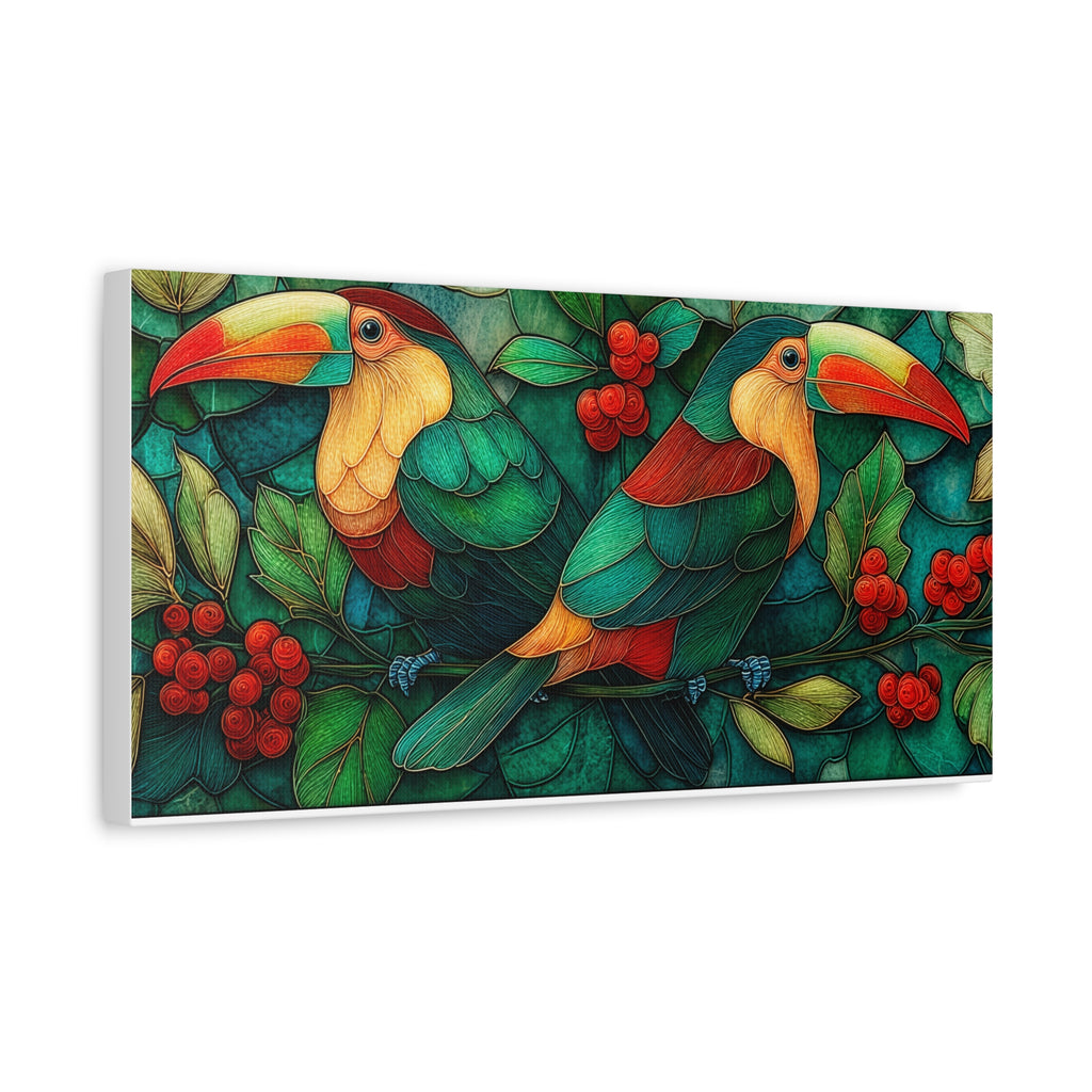 Festive Holliday Tropical Toucan Matte Canvas Wall Art — Stretched 1.25"