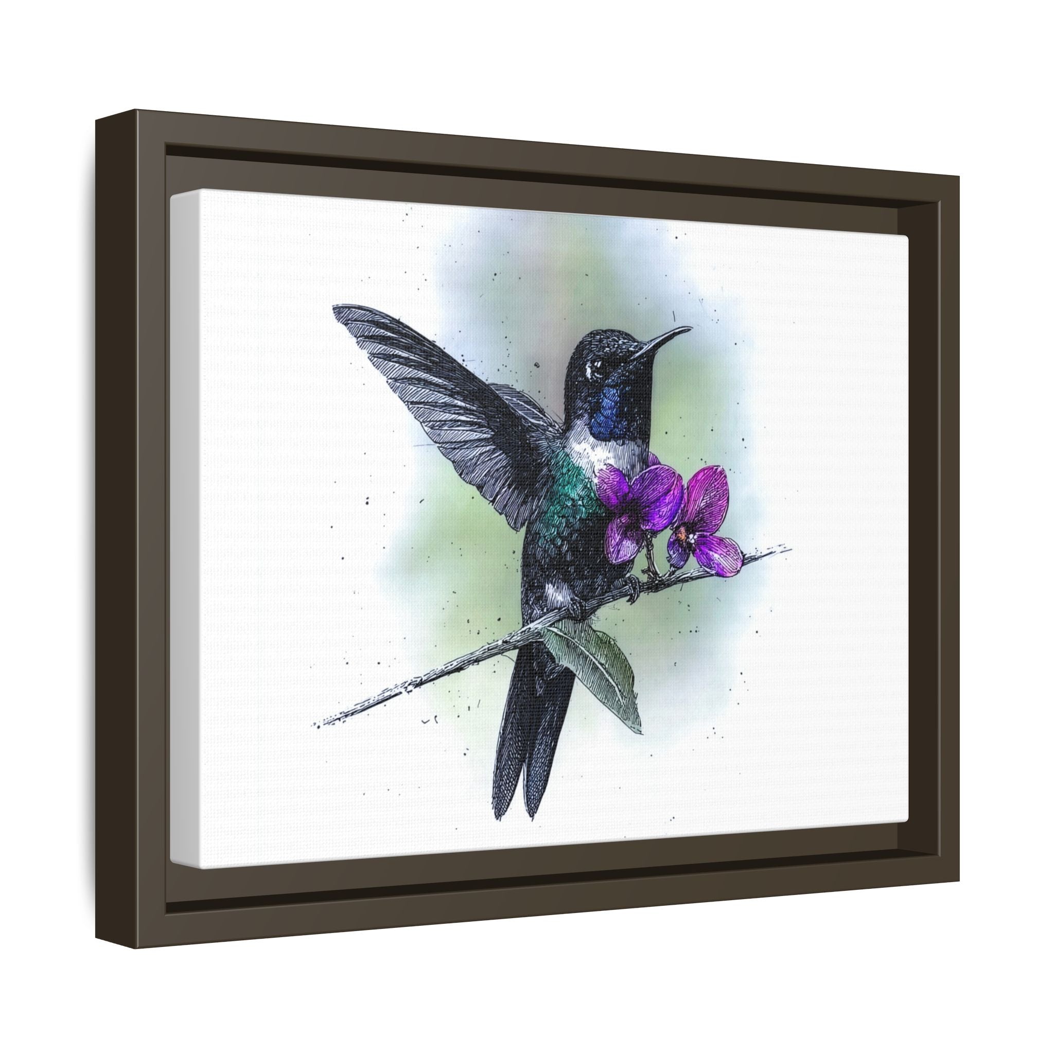 Framed Hummingbird Canvas Art - Purple Orchid Nature Print