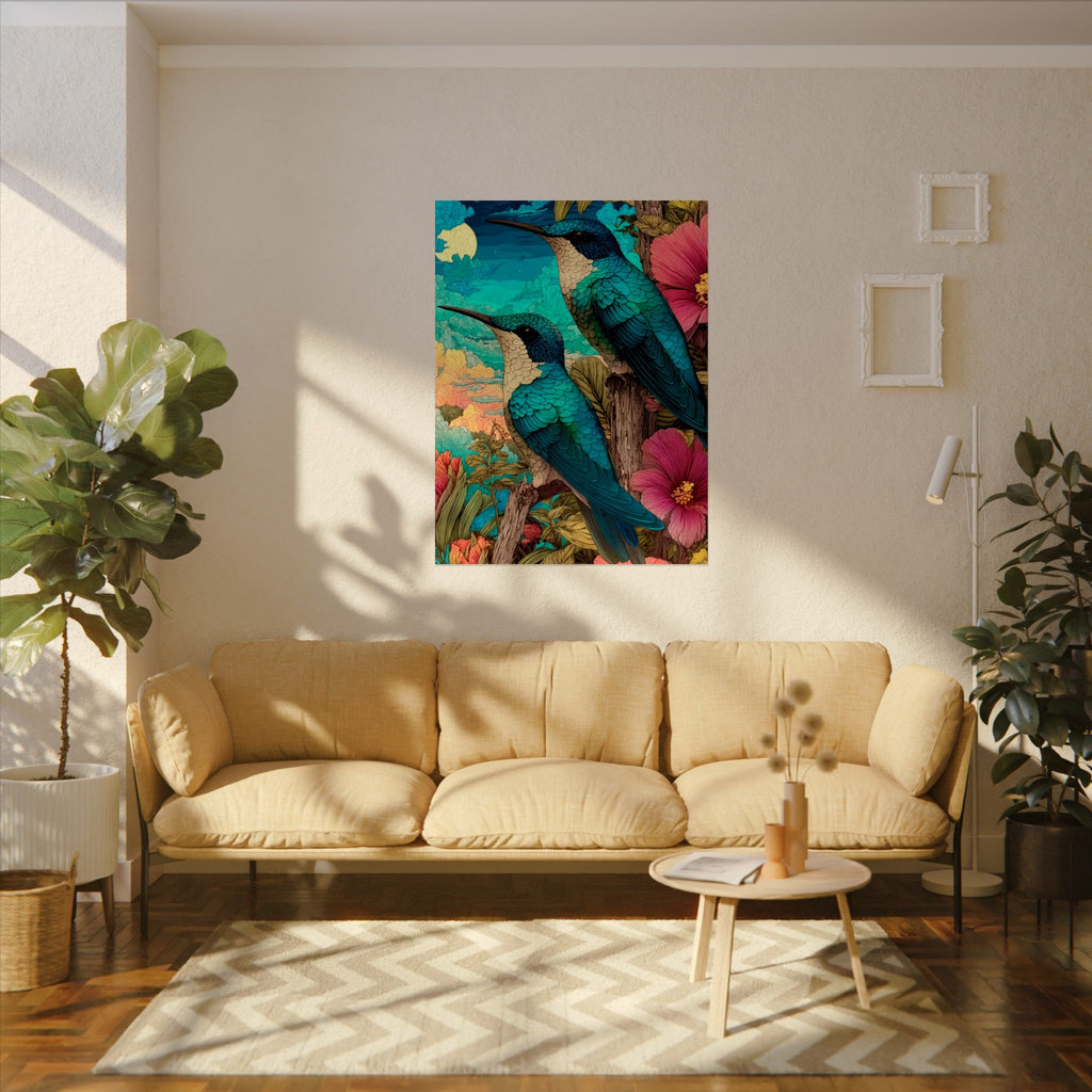 Hummingbird Watercolor Art Poster — Textured Matte Nature Print